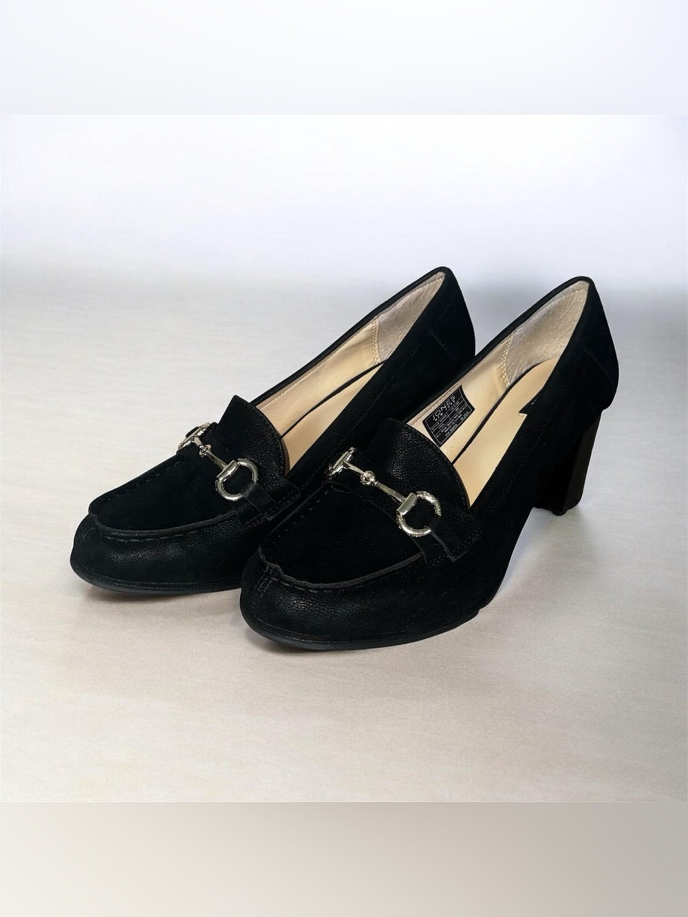 Jones New York Black Suede Bit Loafers with Block Heel size 9